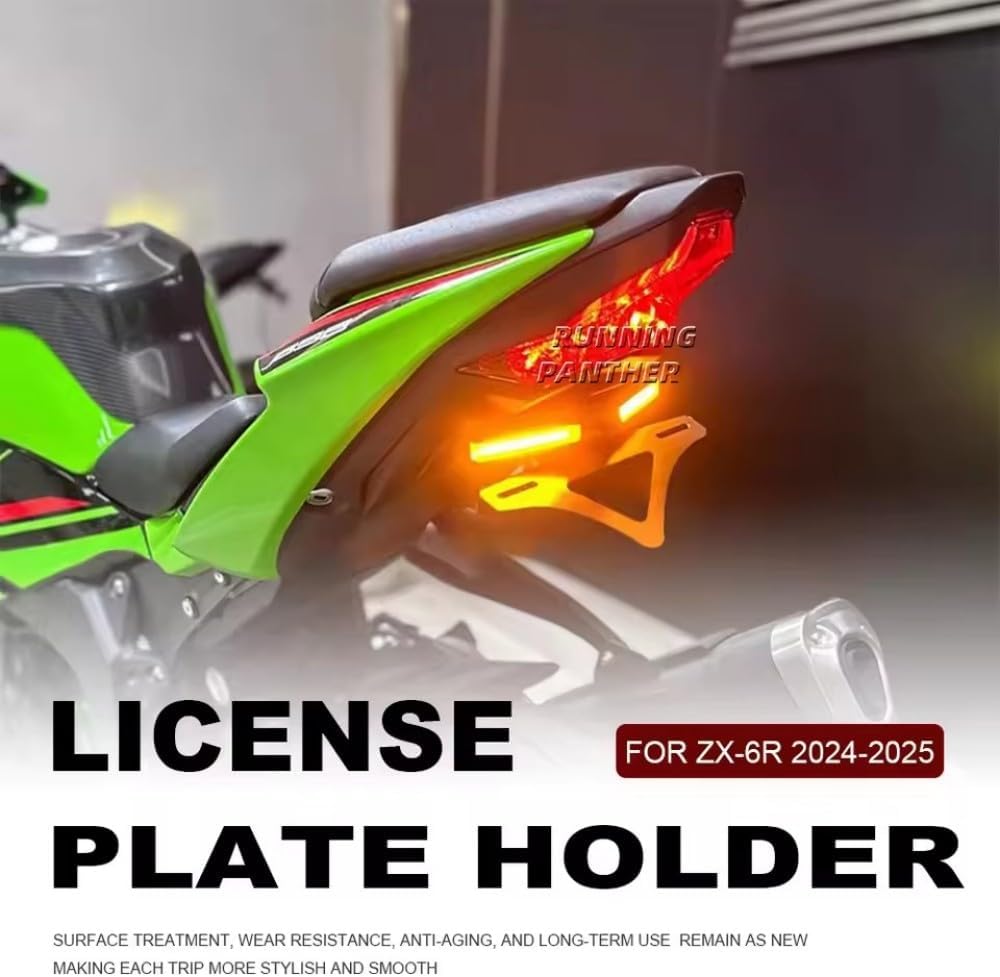Motorcycle Rear License Plate Holder with LED Light Fit for KAWASAKI NINJA 636 ZX 6R ZX6R ZX-6R 636 (2024 2025) Tail Tidy Fender Eliminator Kit with Turn Signal Indicator Lamp Tailstock Frame Bracket