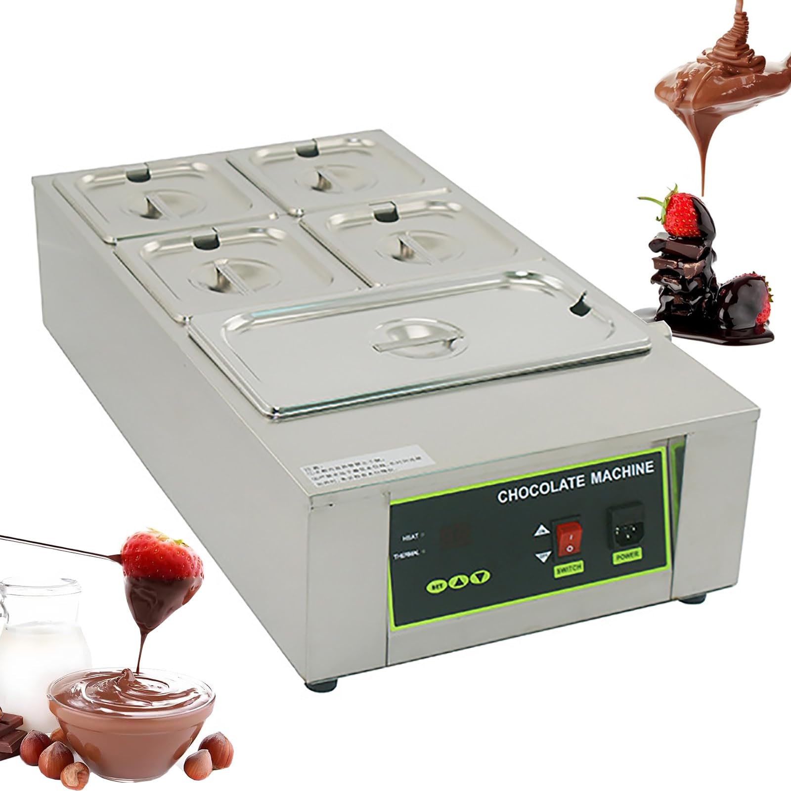 Machine À Fondre Le Chocolat, Tempéreuse À Chocolat Professionnelle De 1000W, Capacité De 8kg/12kg, Température Réglable De 0 À 194 °F, pour Faire Fondre Et Réchauffer Le Chocolat 5Tank