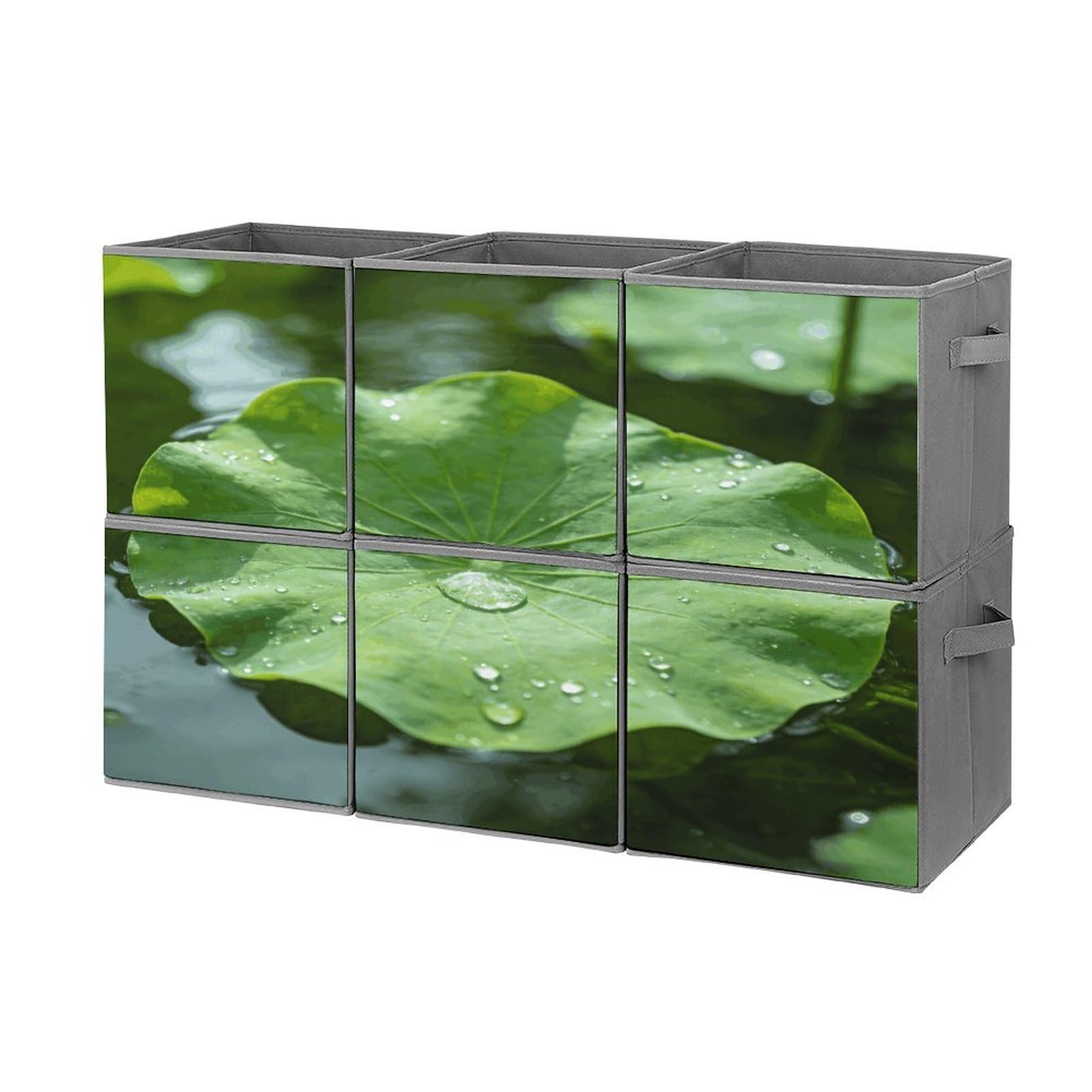 Fodpand Style Green Lotus Leaf Cube Bins With Double Handles,Set Of 6 Cube Organizer, Stackable And Foldable Storage Bins For Organization, Closet, Shelves, Offices