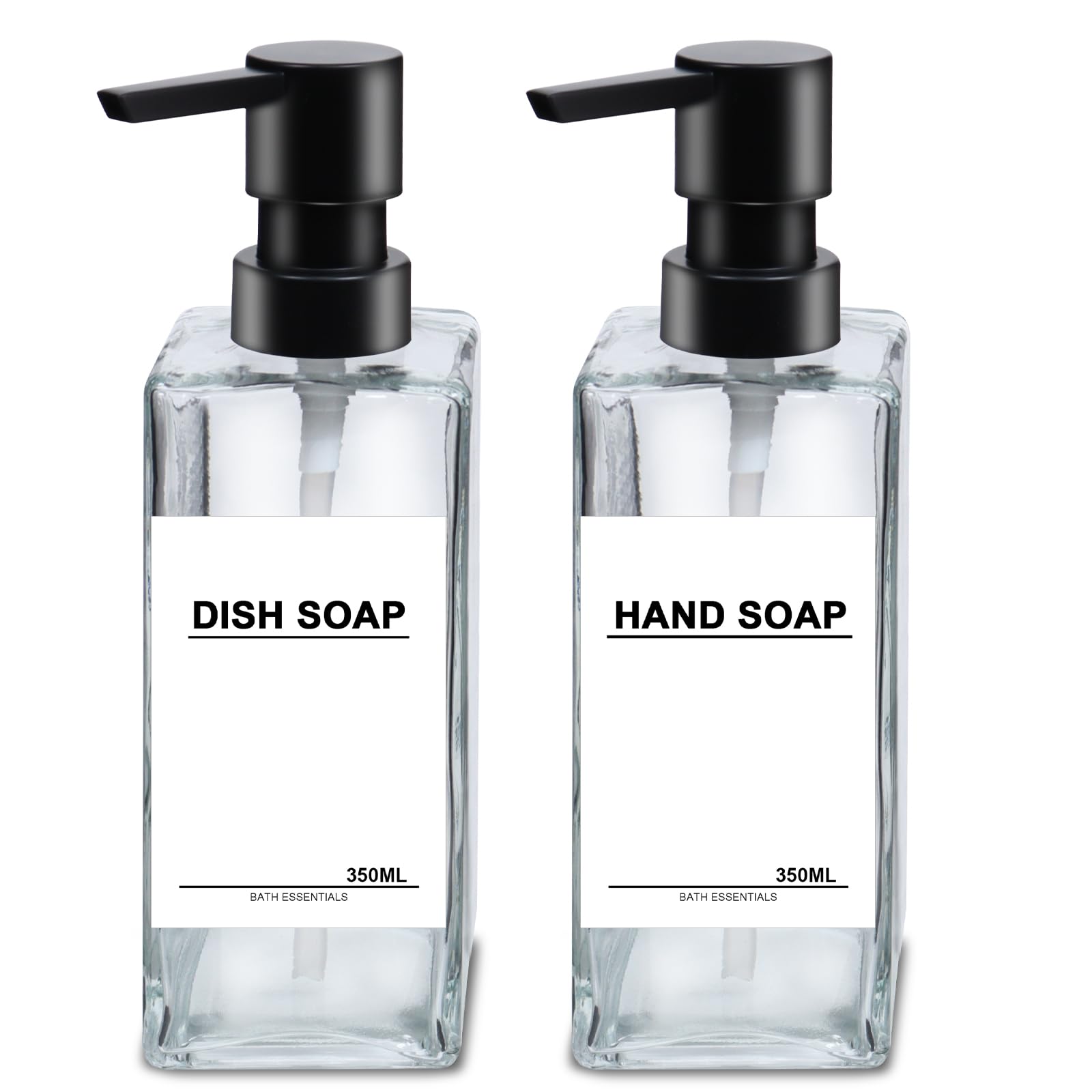 2PCS Dispensador Jabon Baño Transparente 350ml Botes para Gel y Champu de Cristal Dispensador de Gel y Champu para Ducha Dosificador Jabon Baño es Elegante Practico y Mantendra su Ducha Ordenada