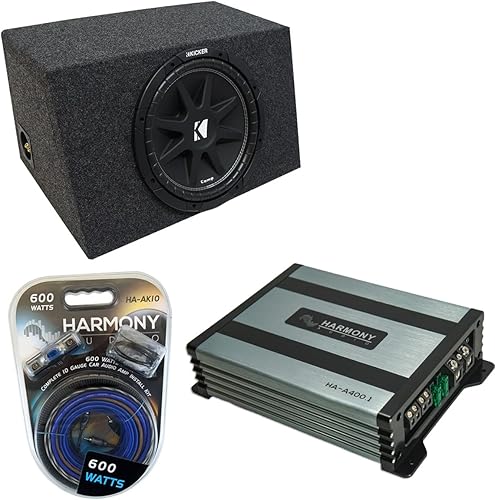 American Sound Connection (1 Kicker C12 Subwoofer Single 12" Hatchback Sellado Subbox Enclosure Bundle con HA-A400.1 Mono Amplificador