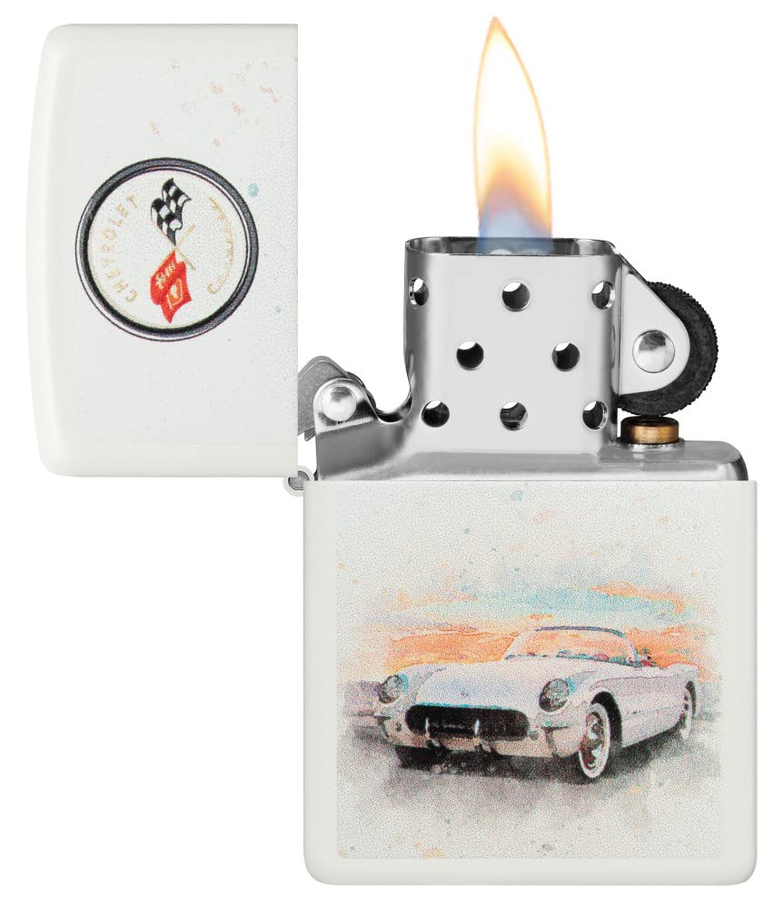 Zippo Chevy Vintage Corvette Isqueiro de Bolso Branco Fosco