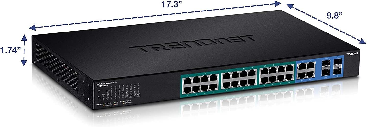 Trendnet 5028ws 28 Porte Switch Poe + Gigabit Web Smart, 370 W Nero