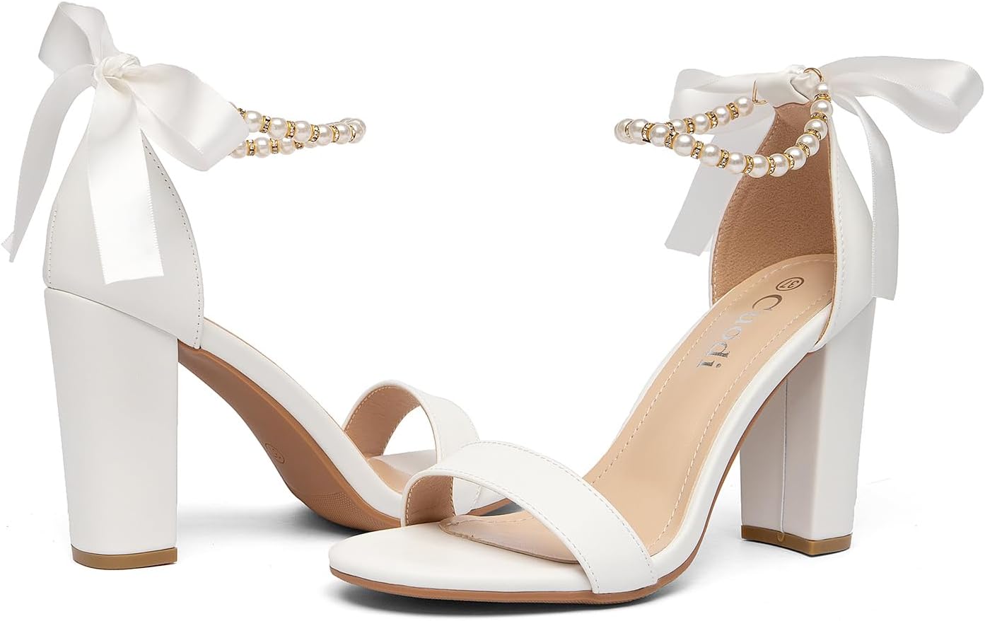 2025 Heel Sandals Wedding Party Pearl Bowknot Chunky Heel European and American Pumps