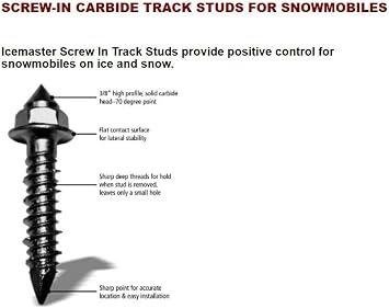 Icemasters Snowmobile Track Traction Studs 3/4'' Screw-in Traction Studs + Installation Tool