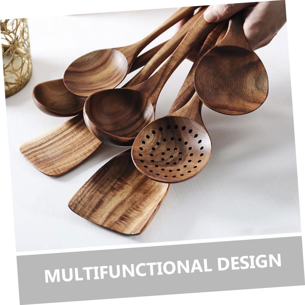 Cabilock 1set Multifunctional Wooden Spatula Set Kitchen Cooking Utensils Scoops Tea Spoons Non-stick Scratch