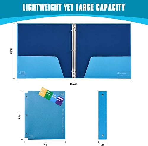 Miniatura 2 de Blue Lake ECOLIFE Carpeta de 3 anillos de 1 pulgada con divisores y bolsillos, organizador de carpetas sin plástico para estudiantes, suministros de