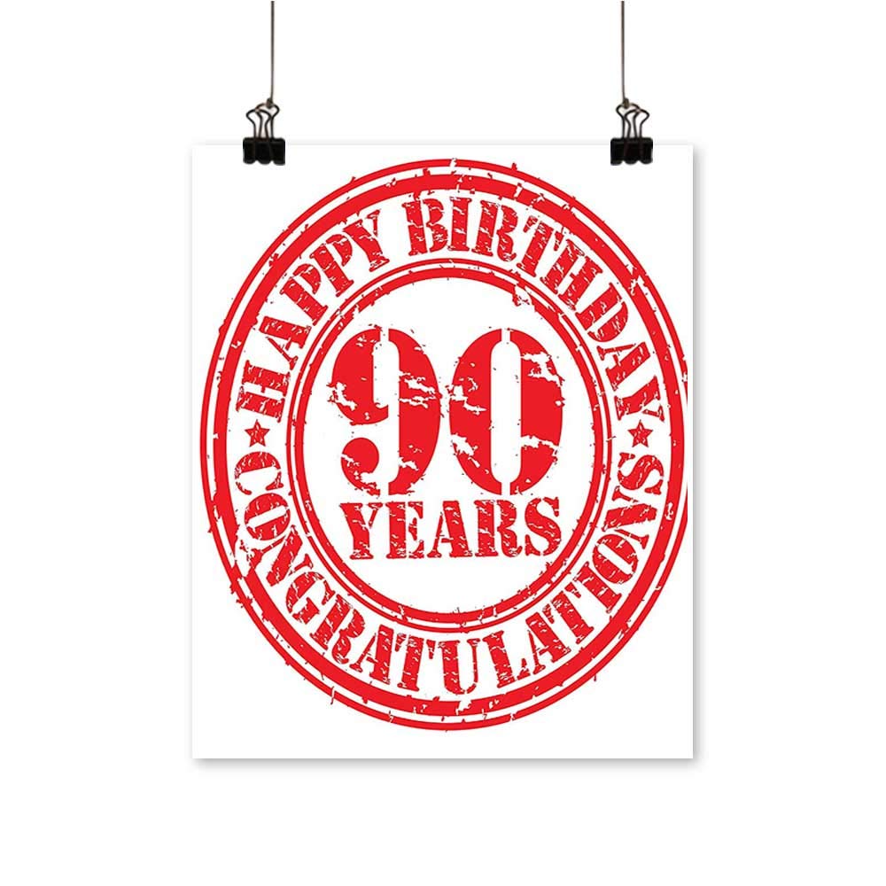 Artwork for Office Decorations Aged Dated Red Stamp with Ninety Years Look Congratulation Red White Canvas Living Room,24" W x 40" L/1pc(Frameless)