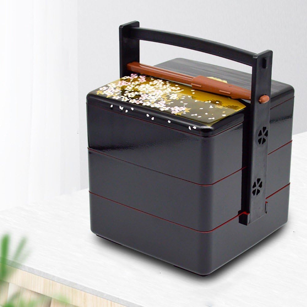 Boîte À Déjeuner Japonaise Bento À Trois Niveaux, Conteneur De Service De Sushi Traditionnel, Conteneur À Déjeuner À Motif De Fleurs De Cerisier