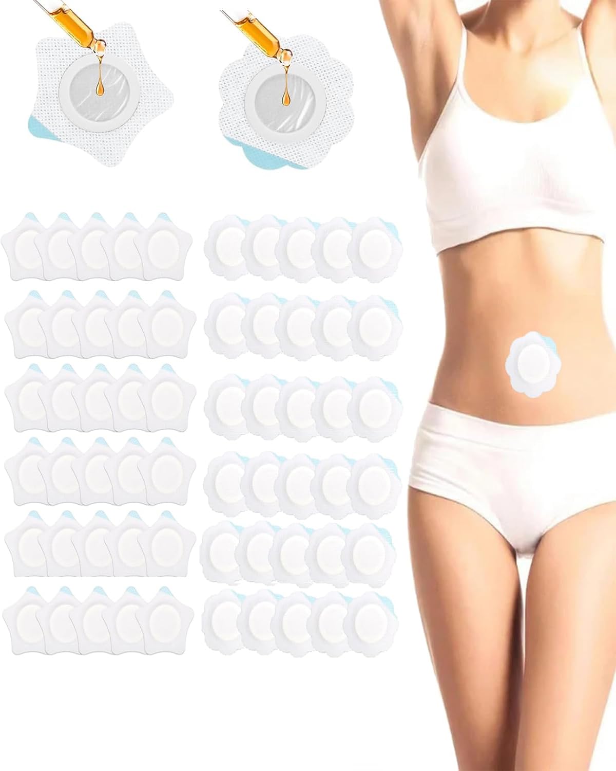 60PCS Castor Oil Pack Wrap for Tummy, Castor Oil Patch For Belly Button, Castor Oil Packs For Liver Detox & Metabolism Support, Easy To Use, Leak-Proof Design For Home Use