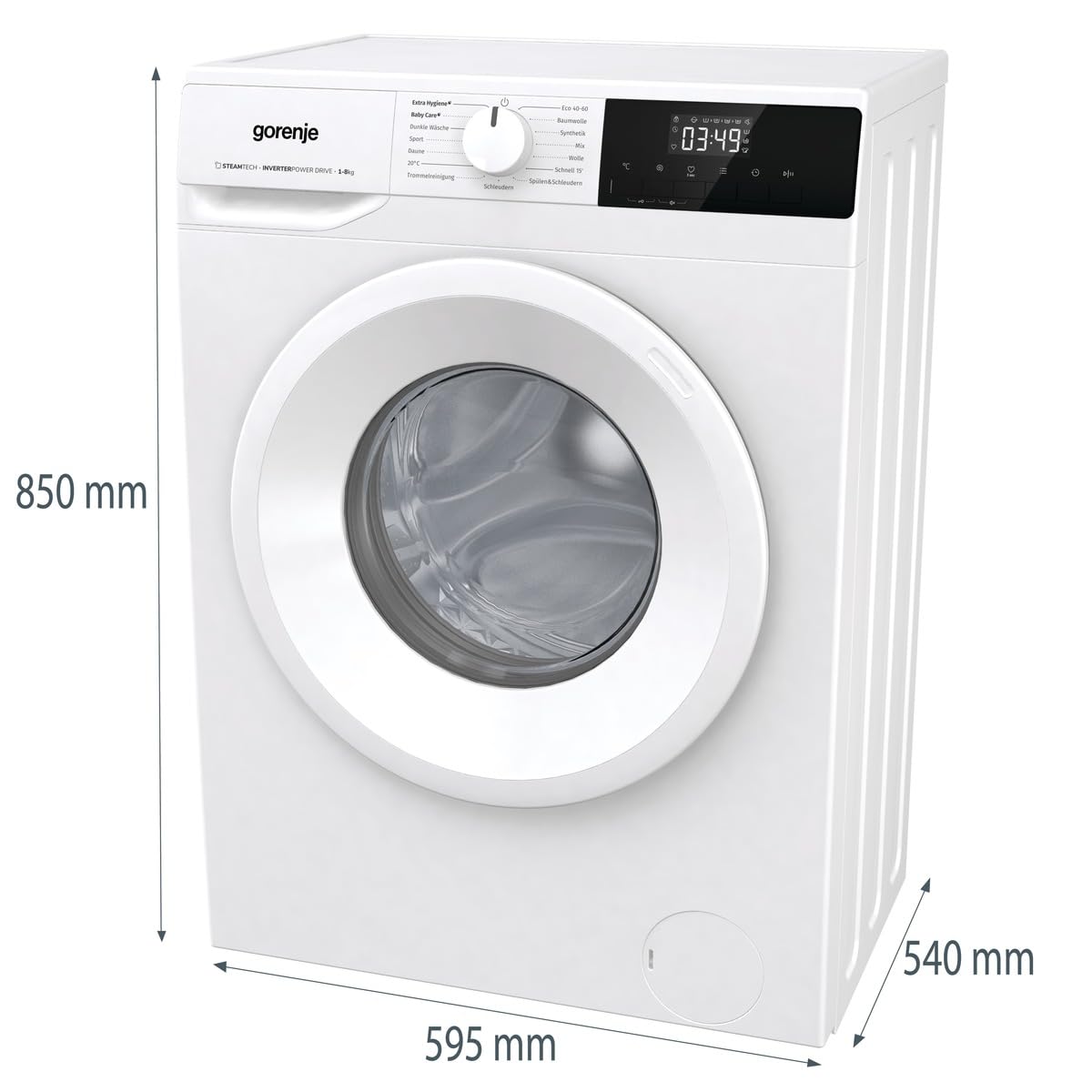 Gorenje WNHPI84APS/DE Waschmaschine mit Dampffunktion / 8kg, 54L / 1400 U / 15 Programme/AquaStop/Inverter PowerDrive Motor/RainDrop Trommel/Kindersicherung/EEK A/Weiß