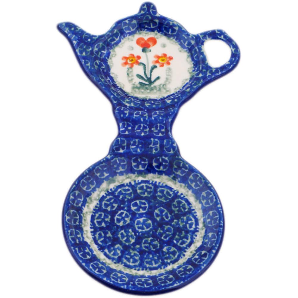 Authentic Polish Pottery Tea Bag or Lemon Plate in Peach Spring Daisy Design Handmade in Boles?awiec Poland by Ceramika Artystyczna + Certificate of Authenticity