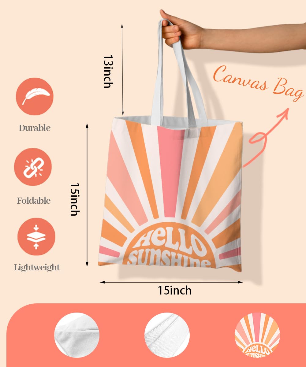 Boho Sunshine Mountains Canvas Tote Bag - Colorful Aesthetic Shopping Bag For Women