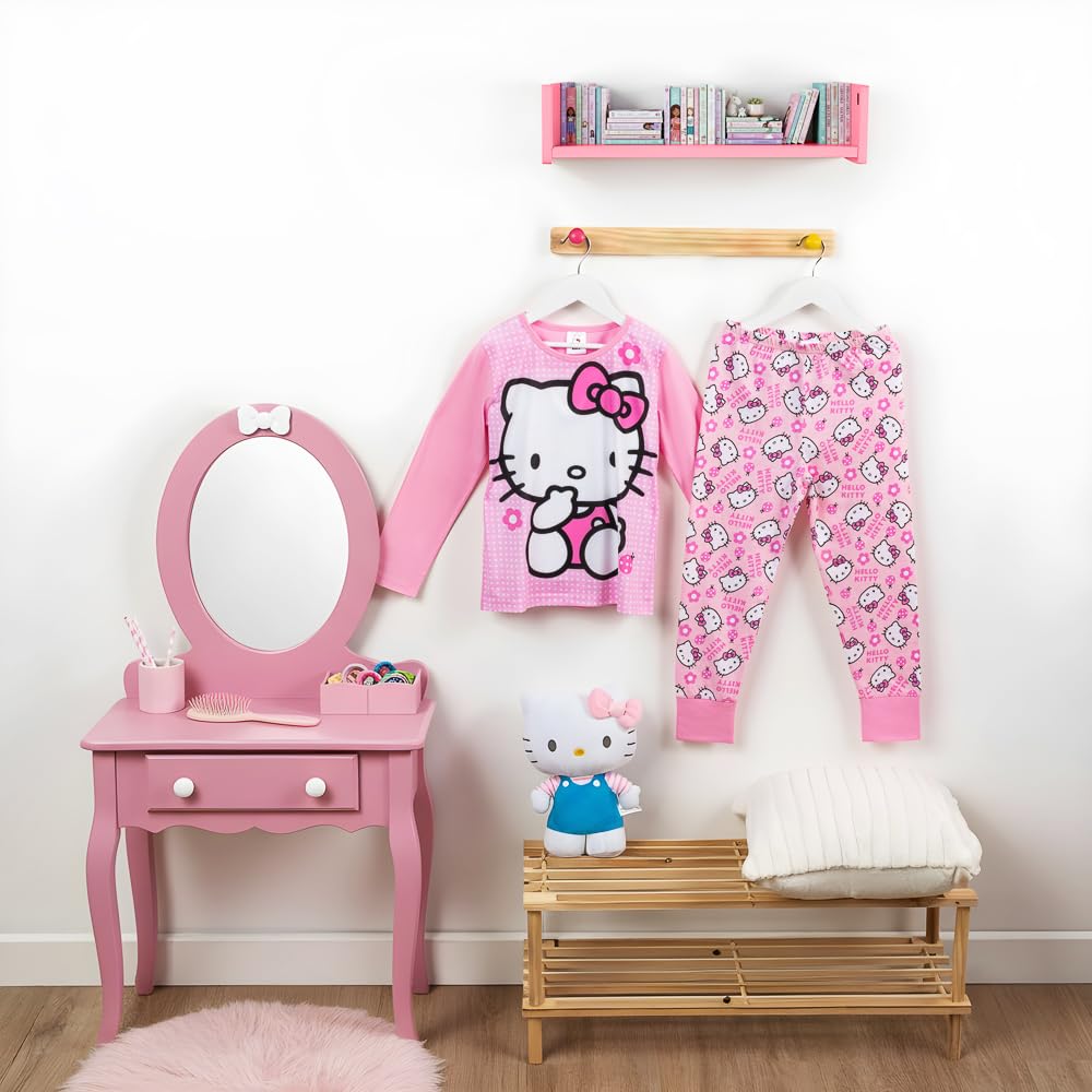 Hello Kitty Pyjama pour fille | Ensemble de pyjama rose à manches longues en coton | Vêtements de nuit officiels | Cadeaux pour filles âgées