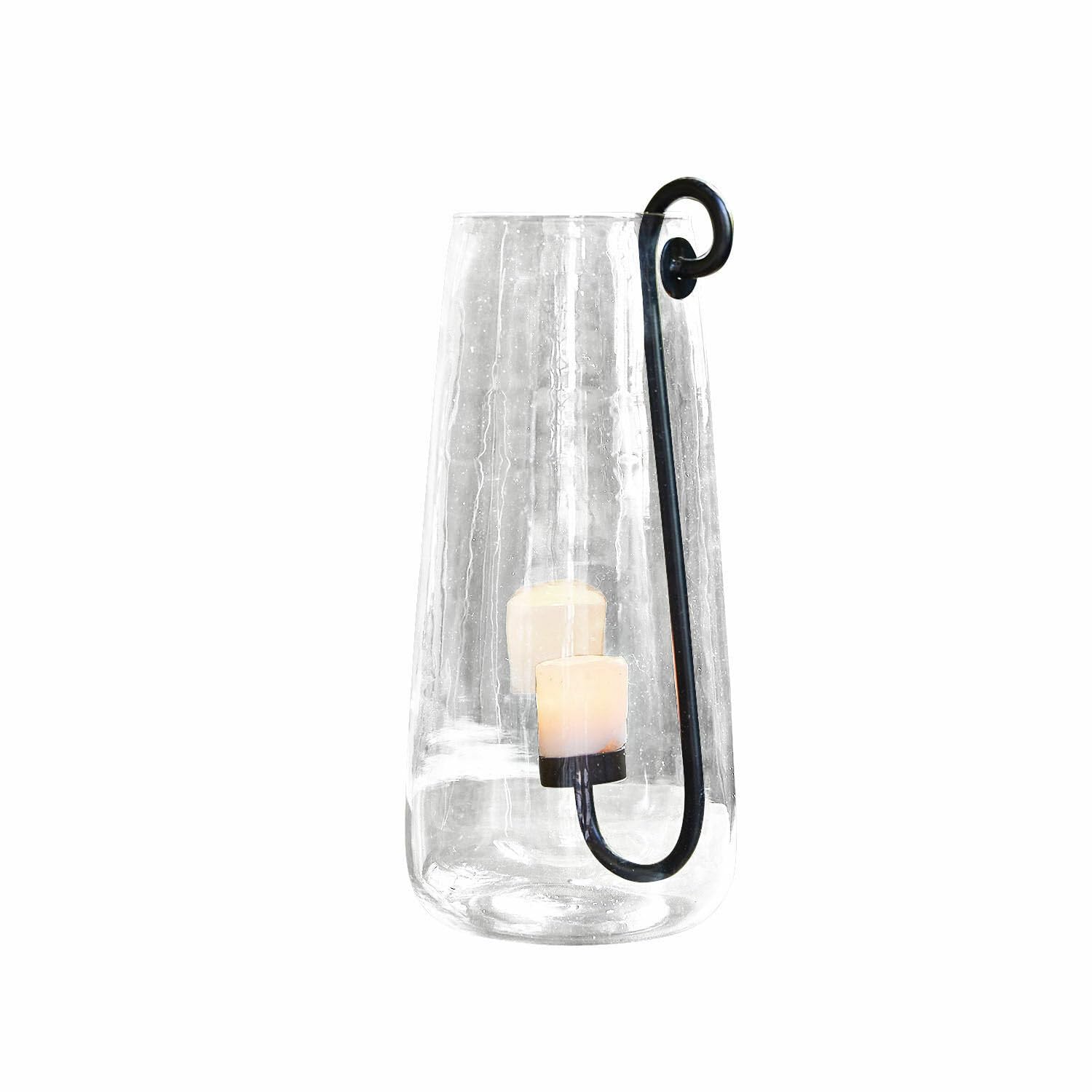 Loberon Windlicht Lamark, klar/schwarz | Raffiniertes Design, Mundgeblasen, Kerzeneinsatz nach Innen & Außen Einhängbar, Wohn-Accessoire, Glas, Eisen