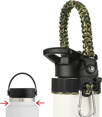 Vista 28 de Paracord Handle for Hydro Flask Water Bottles Standard/Wide Mouth, Strap Holder with Safety Rubber Ring & Carabiner, Easy to Carry and Durable