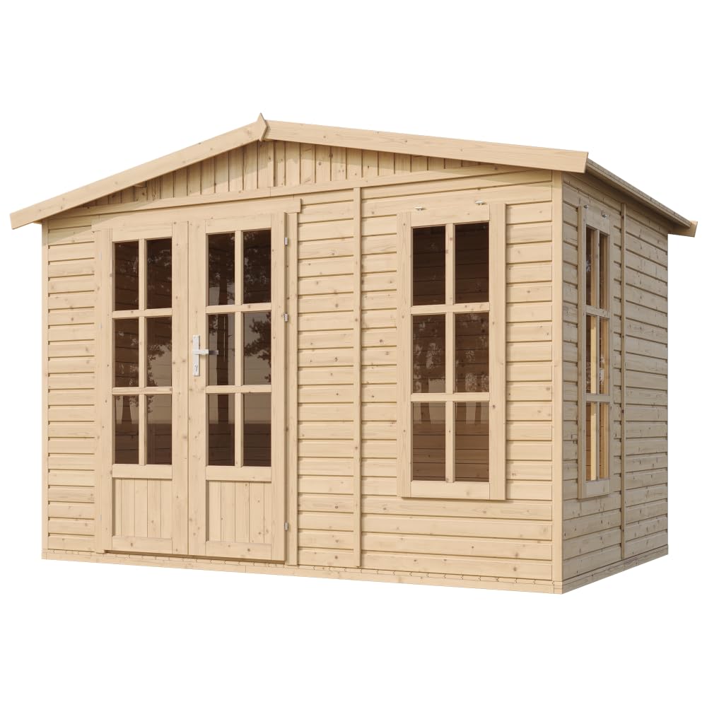 Caseta de jardín de Madera de 6 m2 - Cobertizo Jardin Exterior con Suelo, Ventana, Puerta Doble - Cabaña de jardín para Trabajar en casa - con Tejas bituminosas Negro - TIMBELA M334FB+H334FBBLACK