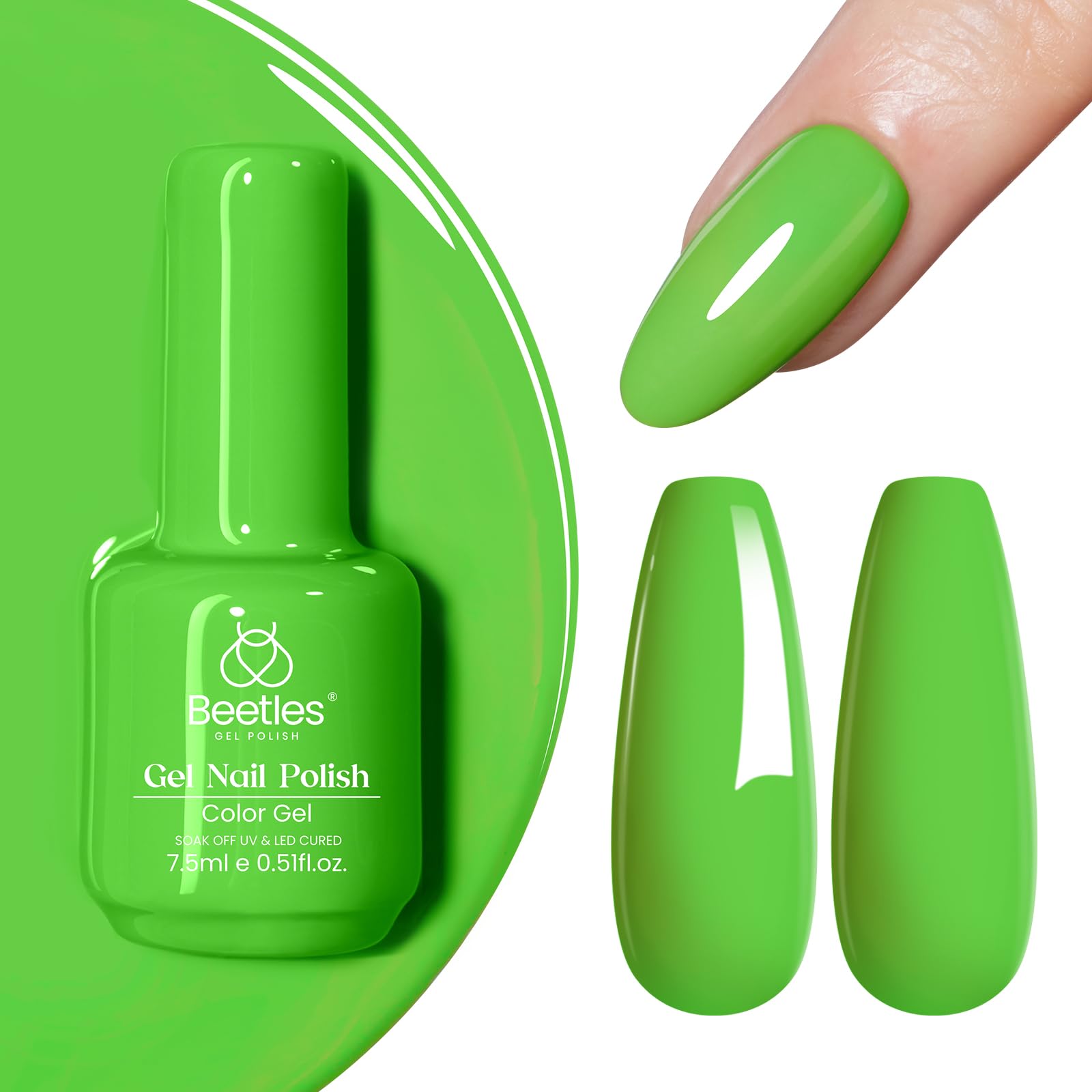 Beetles Green Gel Nail Polish, 15ml Forest Green Lime Green Spring Summer Gel Polish Solid Color Soak Off LED UV Manicure Art Design Salon at Home DIY Spring Gel Gift for Women