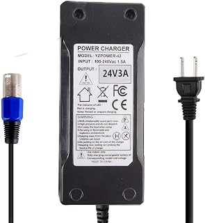 24V 3A Adapter Charger for Jazzy Power Chair, Pride Hoveround Mobility, S300 S350 S400 S500 S650, Ezip 400 500 650 750 900 Mountain Trailz, Shoprider, Go-Go, Golden Buzzaround Lite