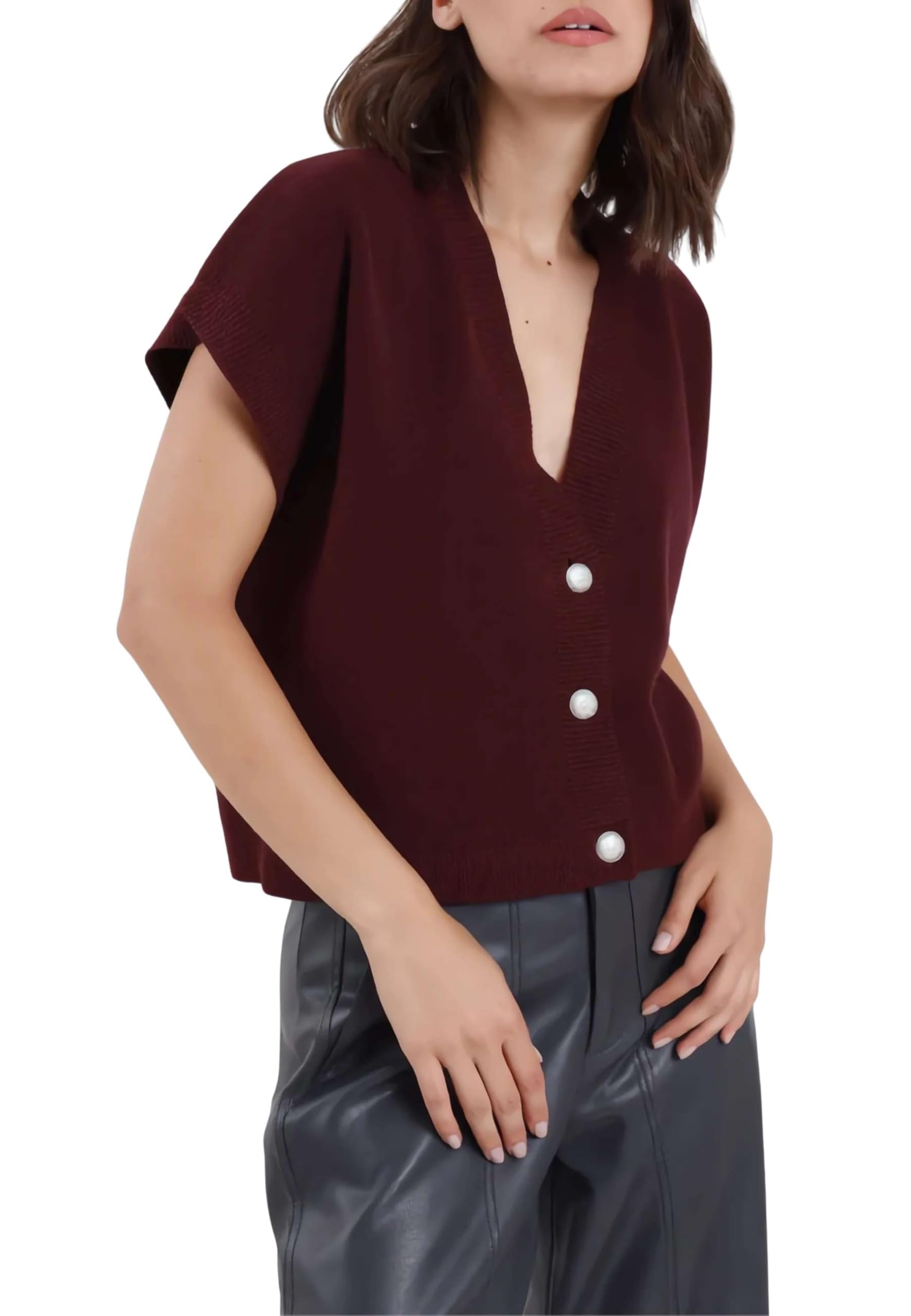 SUSY MIX Gilet Donna Over in Maglia Bottoni sul Fronte AI51088