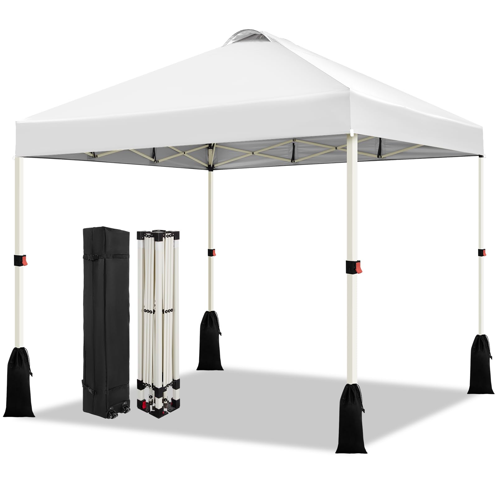 WEIZE 10x10 Pop Up Canopy Tent, 1-Button Push Setup Canopy Tent, Adjustable Height Instant Portable Shelter, Portable Roller Bag, Easy Outdoor Sun Shade for Events, 4 Weight Bags, White