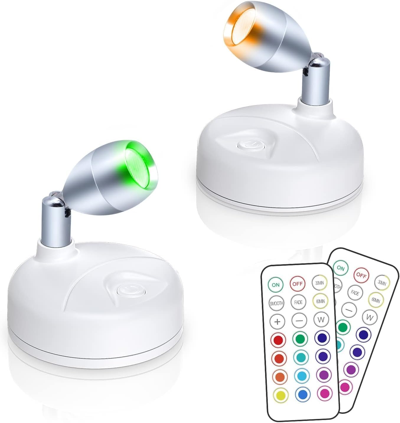 Small Spotlight Battery Operated Accent Light with Remote, RGB LED Wireless Little Spot Light Rotatable with Dimmer & Timer for Artwork Painting, HPR-20