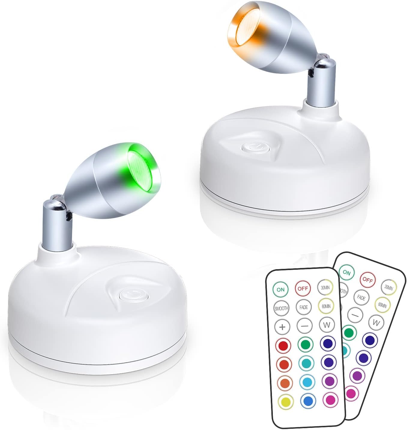 KALEDE Small Spotlight Battery Operated Accent Light with Remote, RGB LED Wireless Little Spot Light Rotatable with Dimmer & Timer for Artwork Painting, HPR-20
