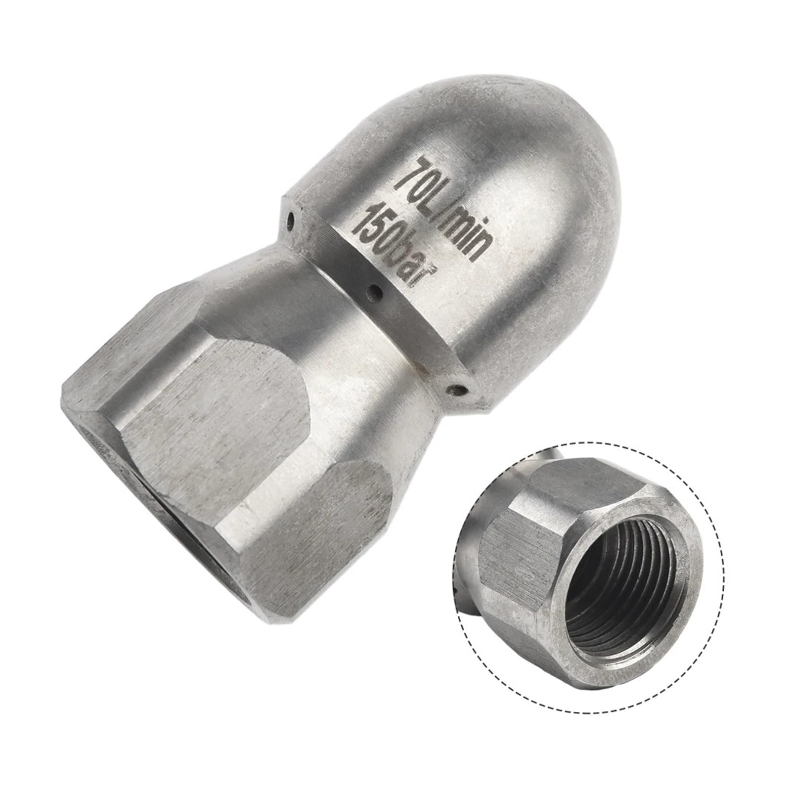 Ugello a getto ad alta pressione in acciaio inossidabile G1/2" Accessori for dragaggio fognario for testa di pulizia for tubi da giardino for impieghi gravosi(E)