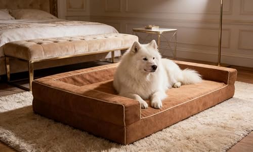Miniatura 8 de Orthopedic Dog Bed with Memory Foam, Waterproof Liner, 3-Sided Bolster Design, Machine Washable Cover, 48 x 30 Inches (Mocca Mousse, Large)