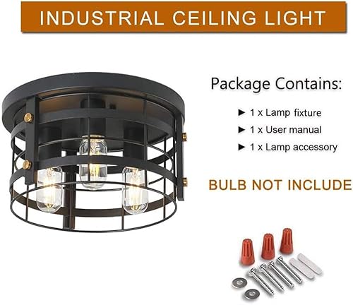 Miniatura 6 de Lámpara de techo industrial ahuecada, luces de techo semiempotradas, lámpara de techo circular de montaje semiempotrado, lámparas de techo negras