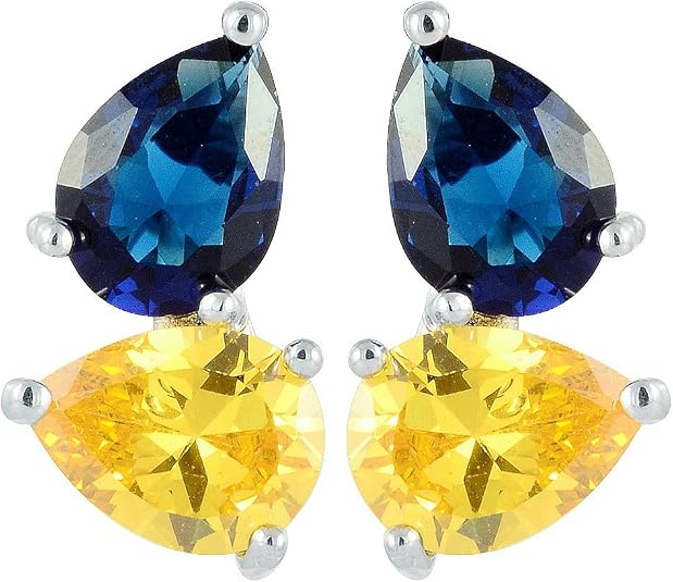 RIZILIA Stud Pierced Earrings with Pear Cut CZ [White Cubic Zirconia] in White Gold Plated, Simple Modern Elegant - Chic Navy & Yellow Outfit Ideas: Elegant Wedding Guest & Business Style Inspiration