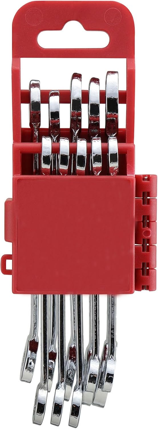 Mini Wrench set, 10-Piece Small Combo Wrench set, Ignition Wrench, Micro&Lightweight, SAE Size: 5/32", 3/16", 13/64", 7/32", 15/64", 1/4", 9/32", 5/16", 3/8", 7/16", with Unique Wrench Organizer (Red)