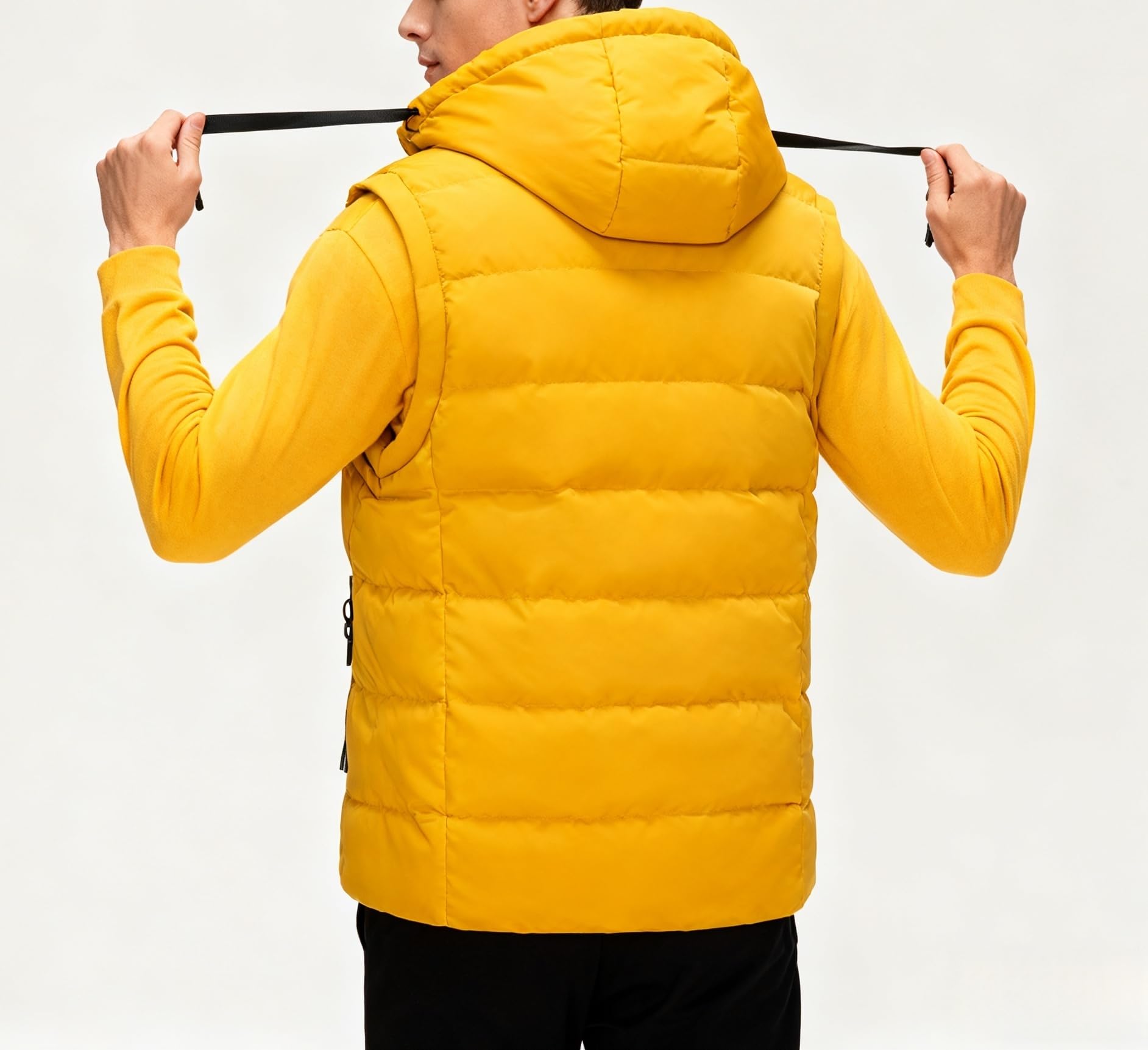 Winterweste Herren,Warme, Dicke Herren-Winterweste, Winddicht, Wattiert, Gesteppt, Isoliert, Mit Kapuze, Kordelzug Und Taschen