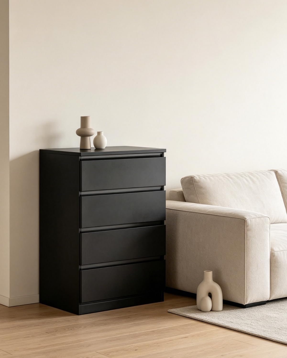 LEADZM Kommode Schlafzimmer Kommode mit 4 Schubladen, Schwarz