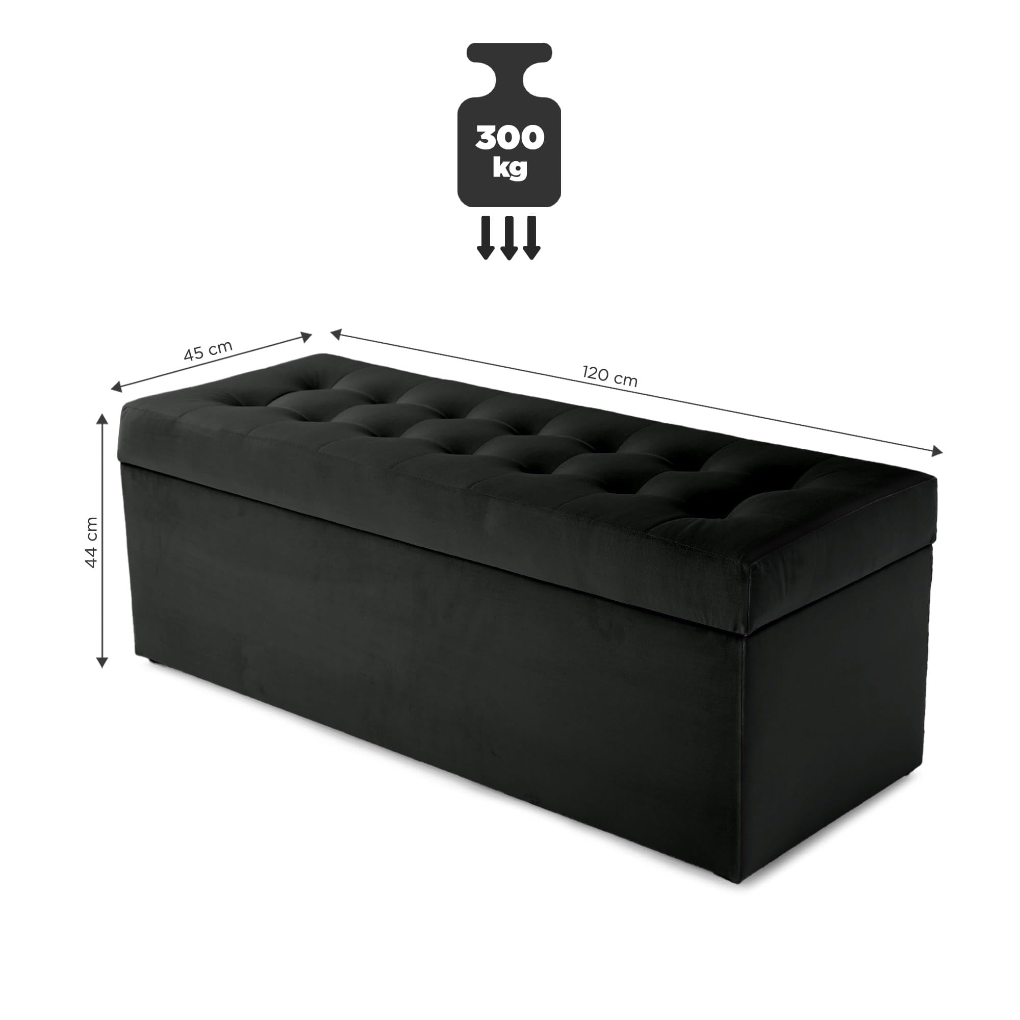 MG Design Puf con almacenaje 45 × 120 cm Gris Oscuro – Banco tapizado con baúl Interno, Estructura de Madera hasta 300 kg, Superficie Lisa con Brillo Elegante, sin Montaje, fácil de Limpiar