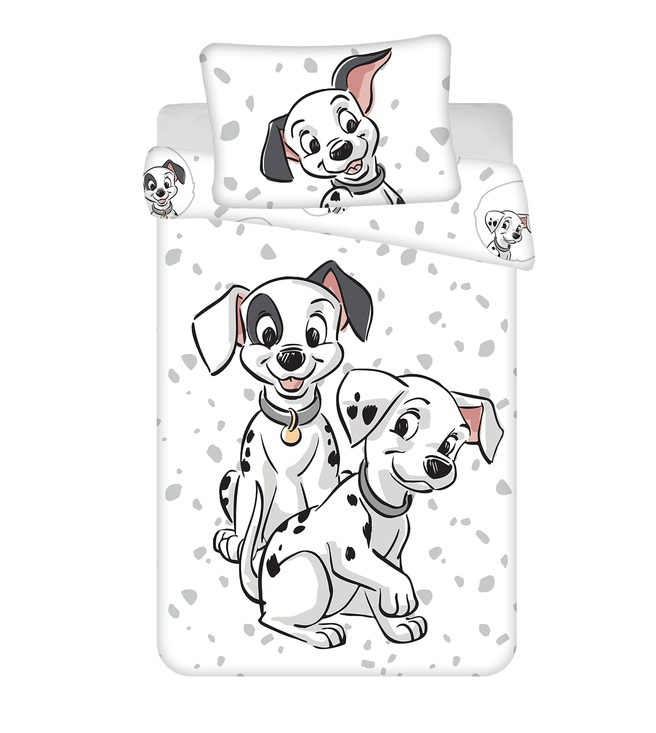Jerry Fabrics 101 Dalmatians Bedding Set for Cot or Small Bed, Duvet Cover 100 x 135 cm + Pillowcase 40 x 60 cm, Reversible
