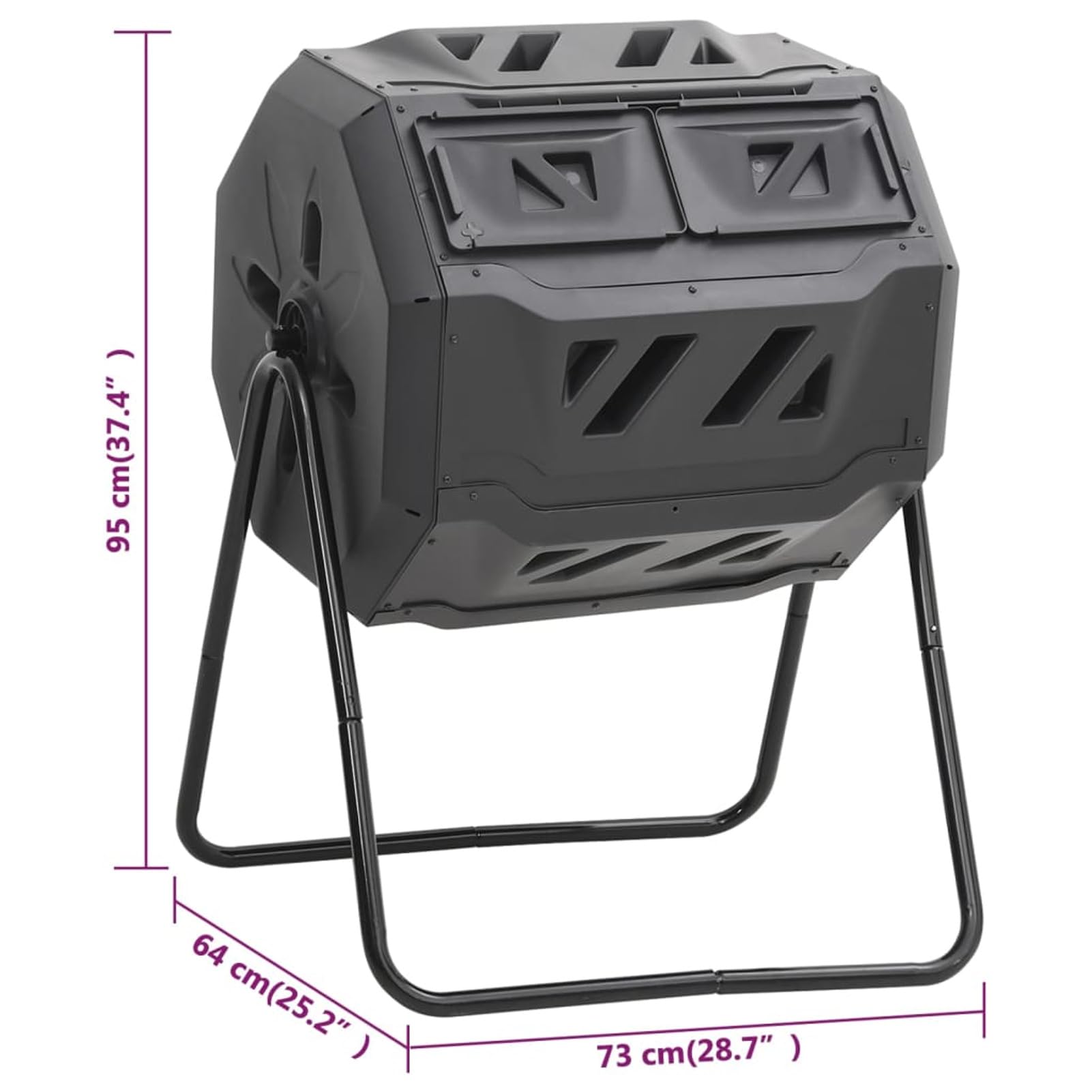 Contenedor de compostaje de jardín Negro 73x64x95 cm 160 L Compostador Capacidad de 300L Compostera Orgánica para Producción Abono de Jardín Exterior