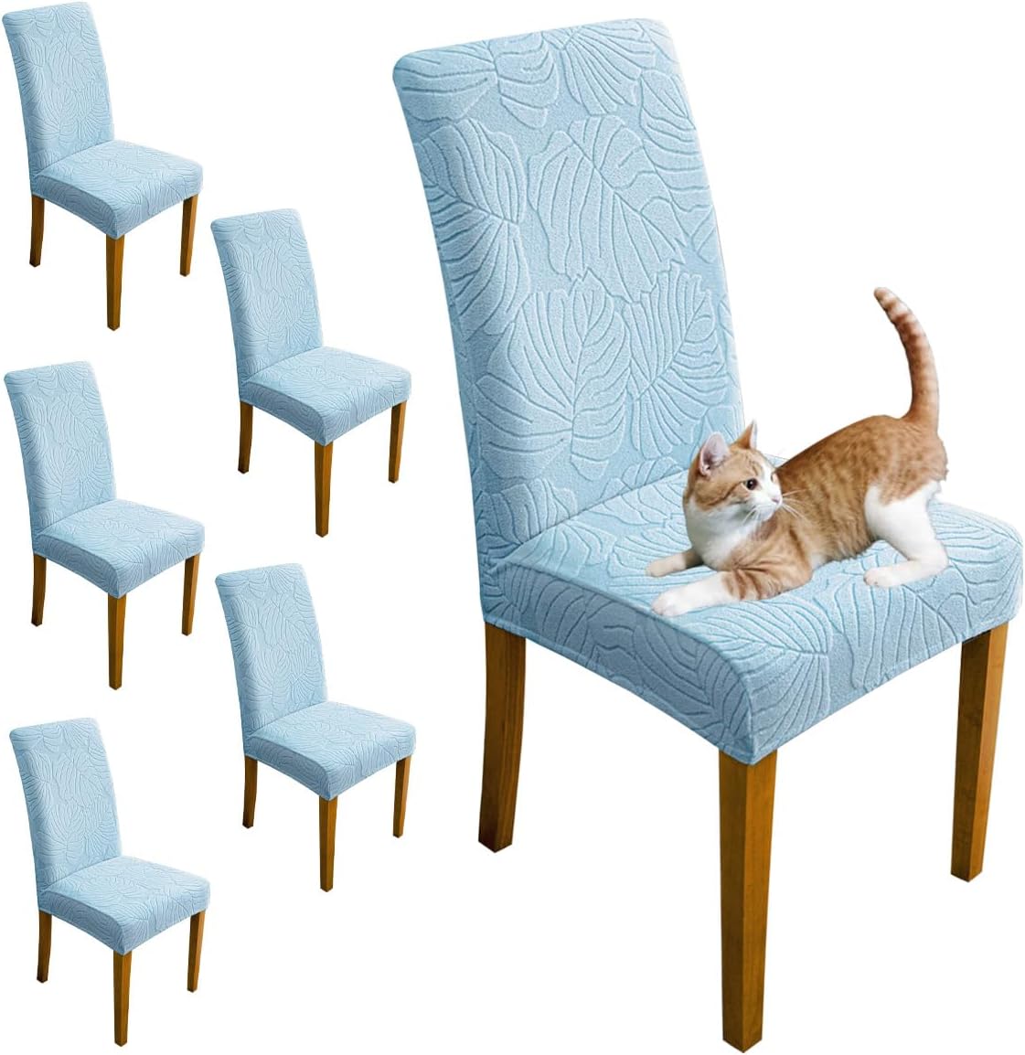 Chair Covers for Dining Room Chair Covers Set of 6 Stretch Spandex Kitchen Chair Protector Slipcover Removable Washable Dining Chair Covers for Home, Party, Ceremony, Banquet (Blue) Blue 6