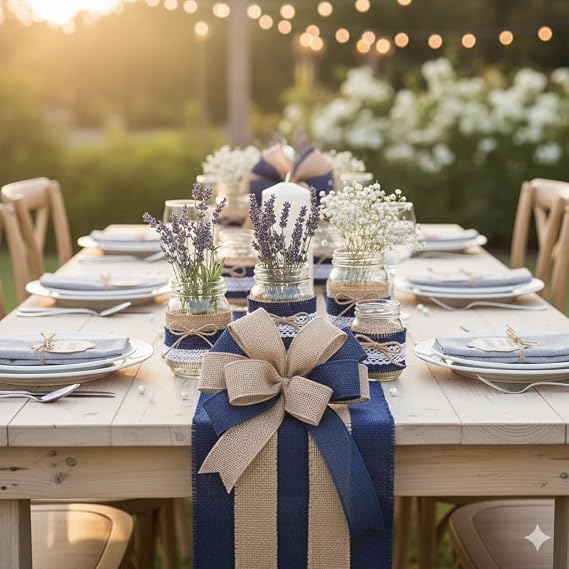 AAYU Brand Premium Burlap Ribbon Rolls | Navy Blue 5 Inch x 5 Yards | 100% Natural, Eco-Friendly | Floral Arrangements and Gift Decor (Navy)