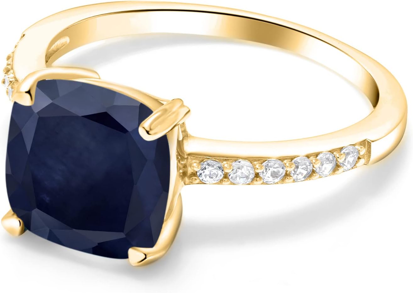 Gem Stone King 18K Yellow Gold Plated Silver 8MM Cushion Cut Gemstone Birthstone Engagement Ring | Wedding Anniversary Promise Ring For Women | Available In Size 5-9