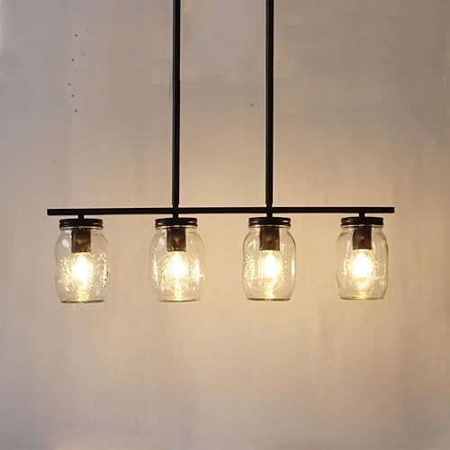 Miniatura 4 de Bilsav Lámpara de isla de granja, con tarro de masón, tamaño mediano, para comedor, lámpara colgante para isla de cocina en acabado negro
