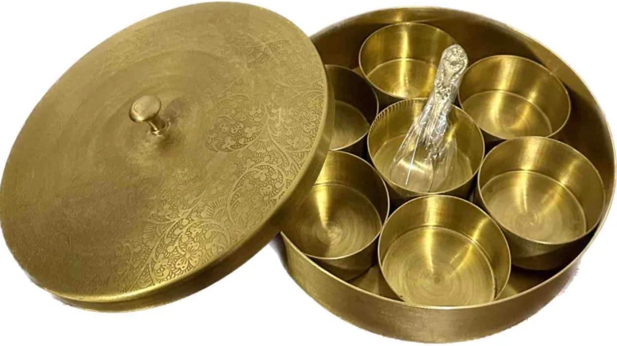 Brass Indian Spice Box, Brass masala Dabba, Brass Spice Box