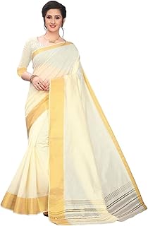 Women's Tissue Cotton Kerala Kasavu Saree With Blouse Piece - Buy now