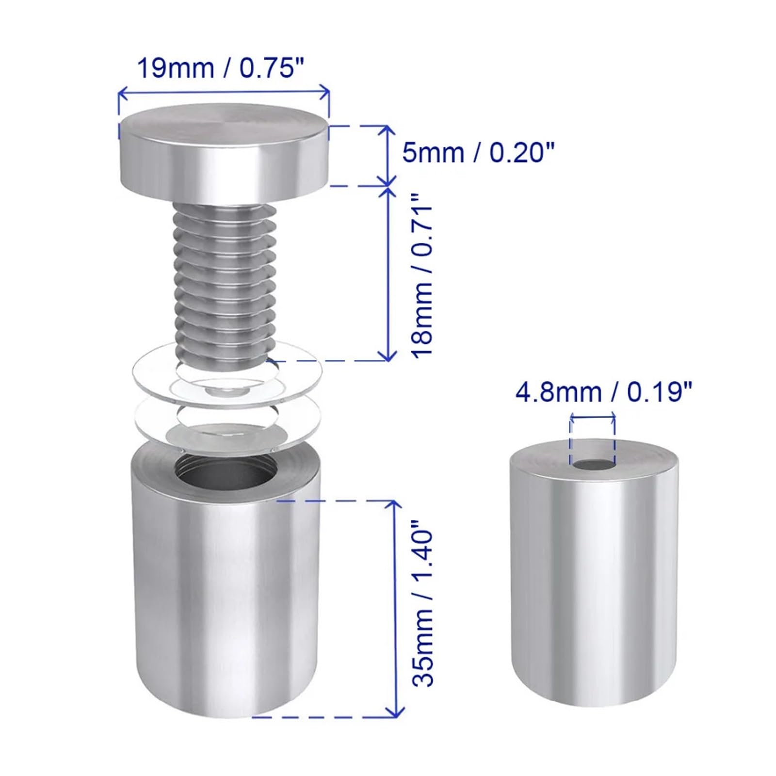 16 Viti Pubblicitarie In Acciaio Inox - Distanziatori Vetro Con Gomma, 16x25mm - Foto 12