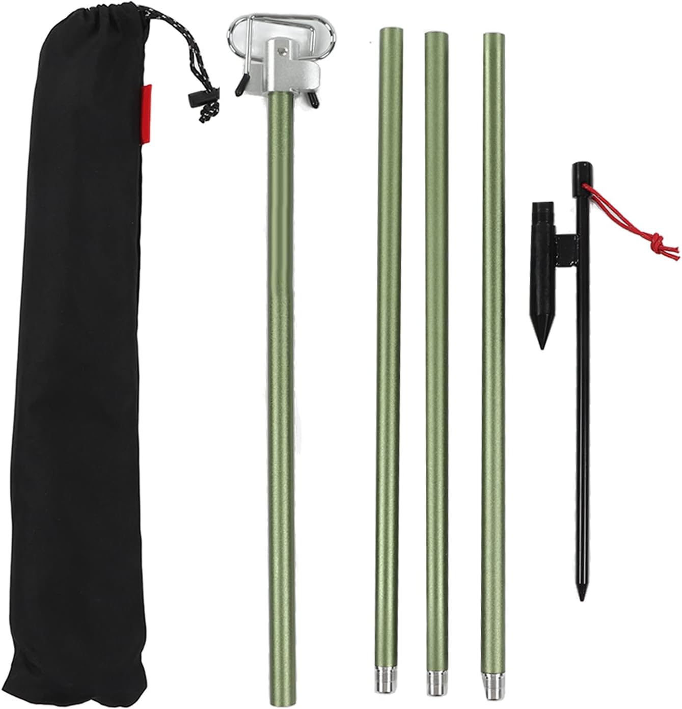 Portable Camping Folding Lamp Pole, Alloy Outdoor Lantern Stand with Storage Bag for Picnic Fishing(Green)