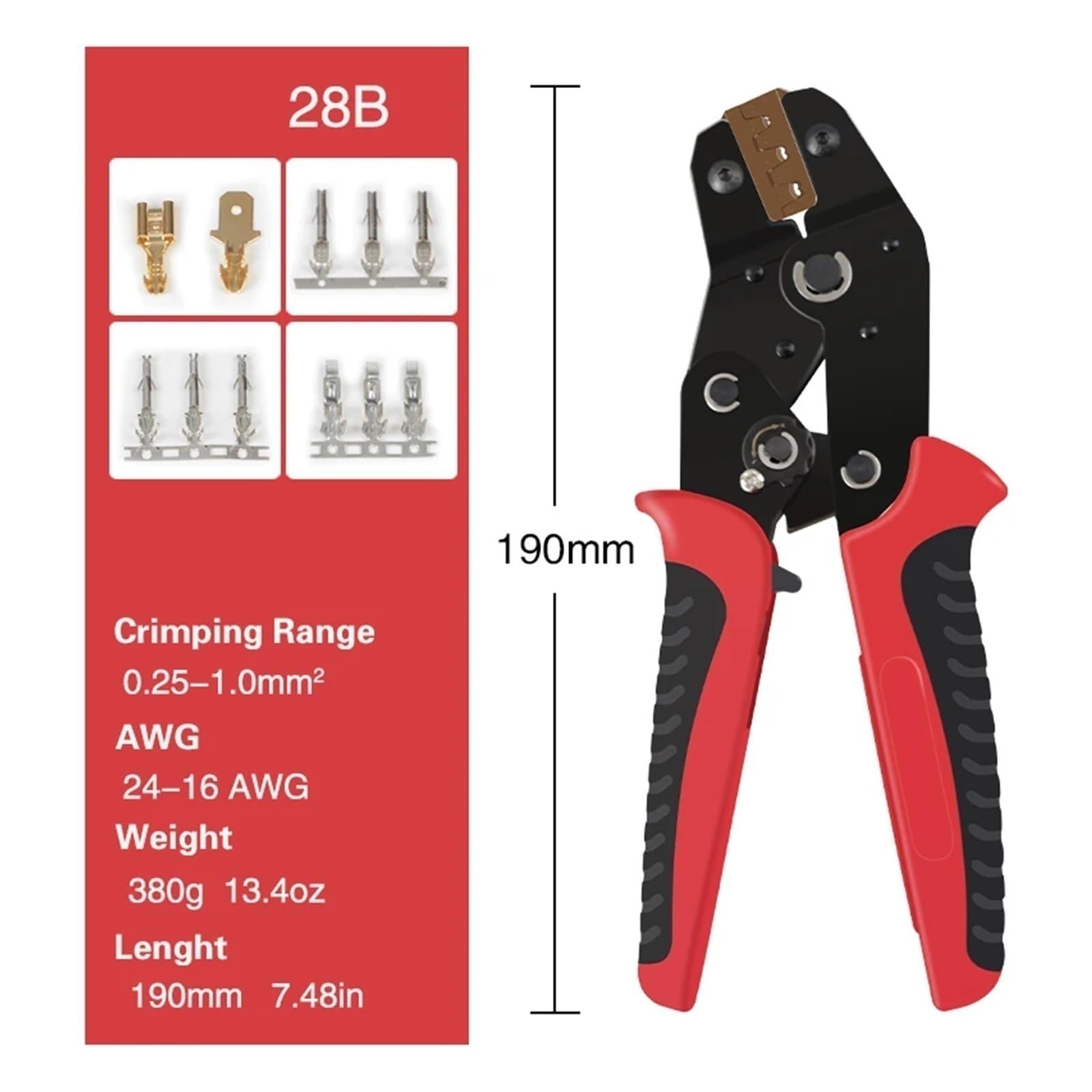 Pinza Crimpatrice XH2.54 KF2510 SM 2.54 3.96 TAB 2.8/4.8/6.3 Terminali Morsetto Elettrico Min Tools Maniglia di comando comoda(28B)