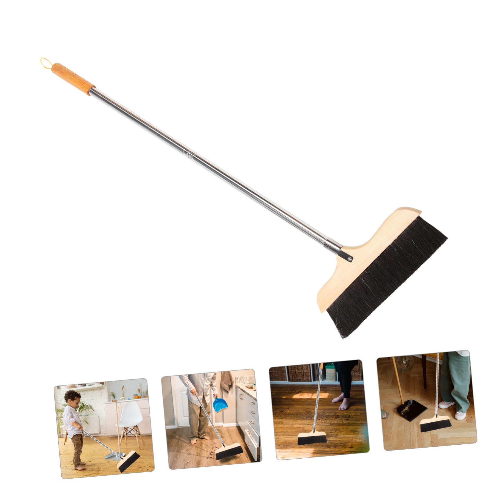 Scopa da Cucina in Crine di Cavallo Manico in Metallo, Setole Morbide Antistatiche per Pavimenti Piastrellati e Superfici Interne, Impugnatura Ergonomica Antiscivolo per Uso Domestico