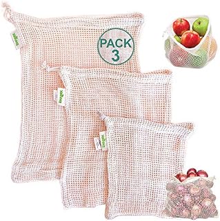 Envirix Organic Cotton Mesh Bags | Premium Quality Pack of 3 String Bags Shopping | Reusable Fruit and Vegetable Bags for Storage | Produce Potato and Onion Storage Bag | Zero Plastic Net Bags