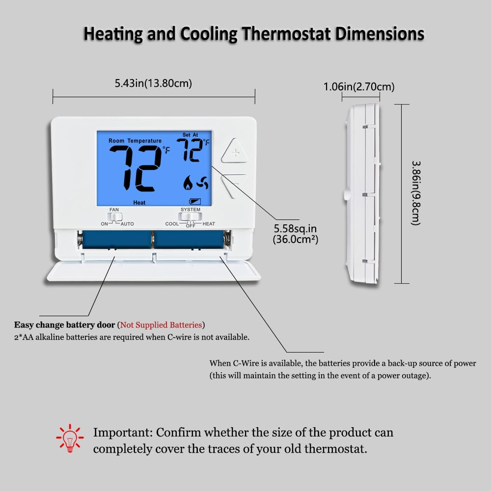 NonProgrammable Thermostat for House, Digital Energy-Saving...