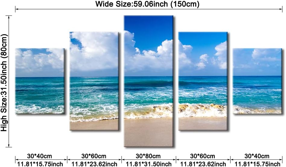 Amаzіng 🔥 Pyradecor Seaside Large Modern Seascape 5 panels Canvas Prints Landscape Pictures Paintings on Canvas Wall Art Ready to Hang for Living Room Bedroom Home Decorations L